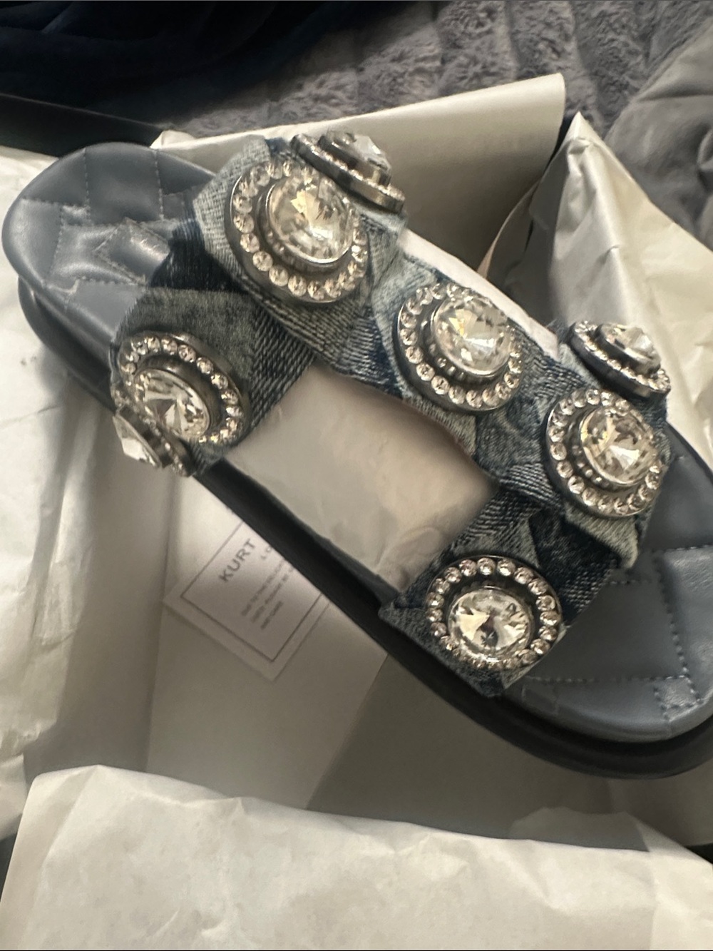Kurt Geiger Denim Jeweled Slide Sandal - Blue